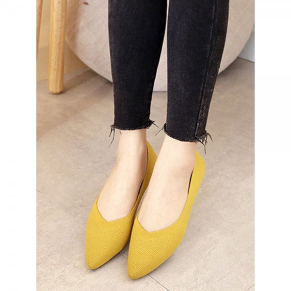 Women Pointed Toe Soft Solid Color Ballet Shoes Casual Shallow Slip On Knitted Flats
